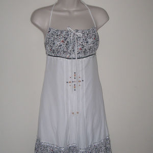 BLUE COTTON White Halter A-Line Dress